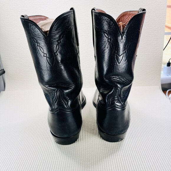 Lucchese Made In USA Vintage L8504 Roper Boots Smooth Black Mens Size 12 D - Picture 6 of 11